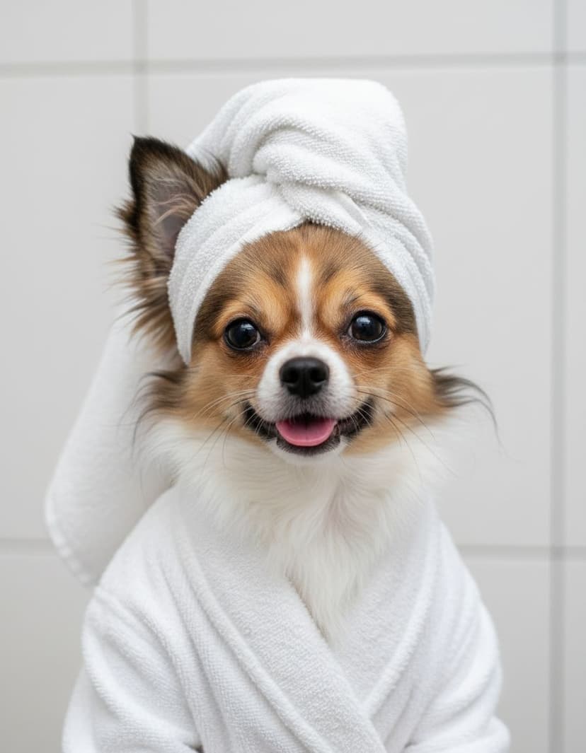 Chihuahua im Bademantel