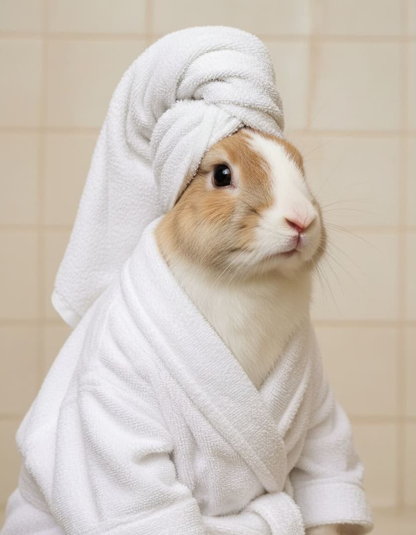 Kaninchen im Bademantel — Haustierportrait